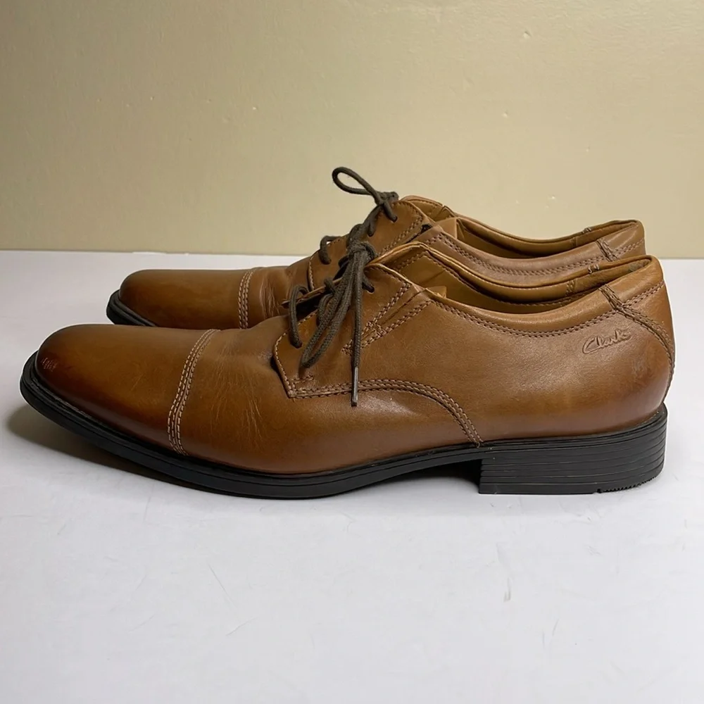 CLARK’S Collection Men’s TILDEN TIP Oxford Leather Shoes Dark Tan Lace Up 10M